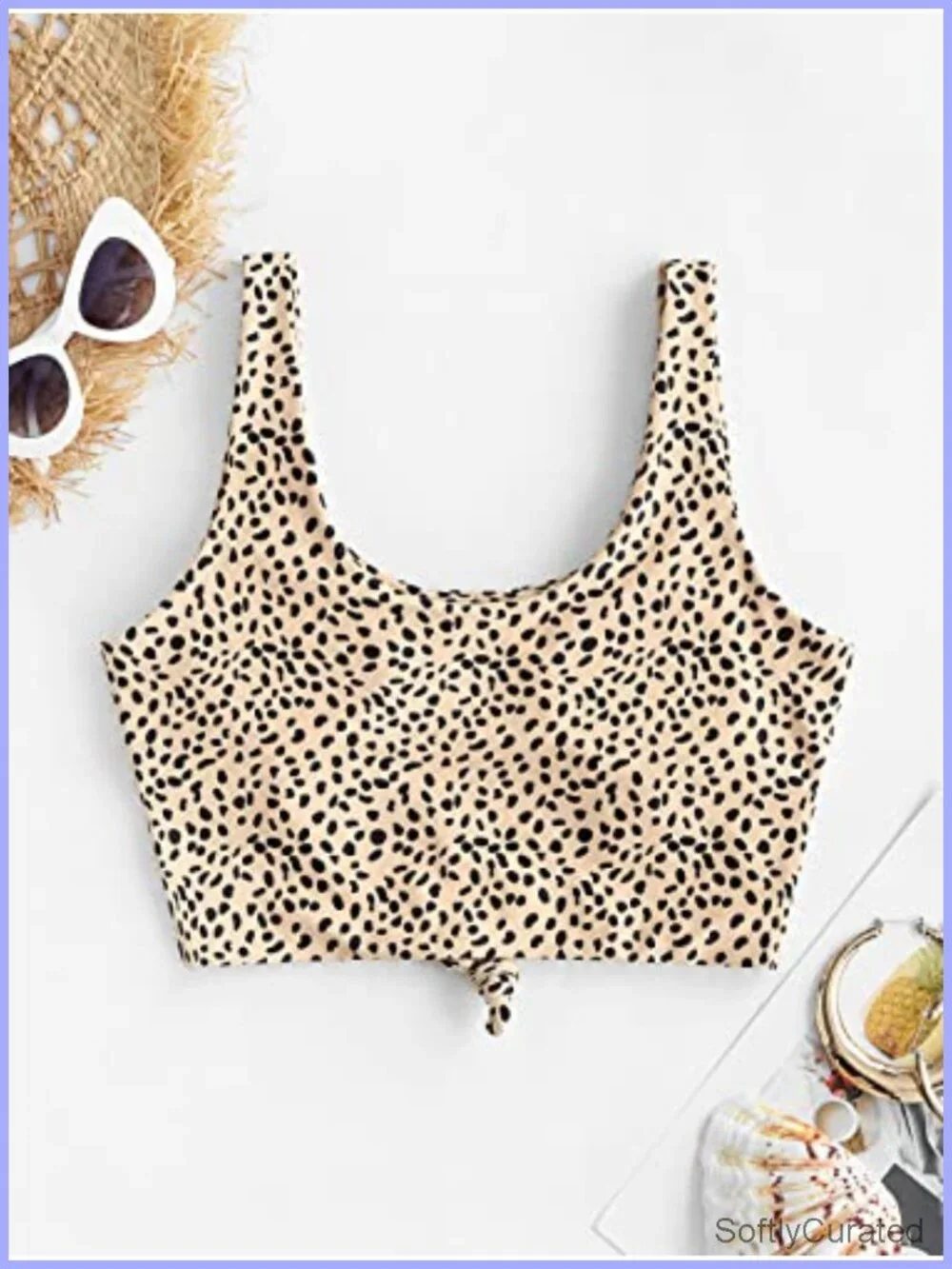 Front Knot Bikini Crop Top Tankini Scoop Neck Padded Bathing Suit Top